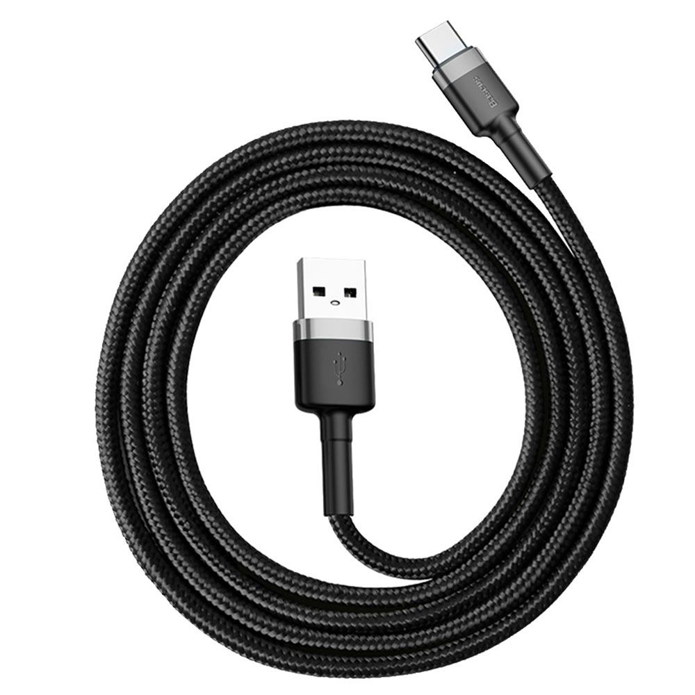 Cablu de date si incarcare Type-C Baseus Cafule Series, gri, negru, 1m, 3A, 480Mbps, impletitura textila