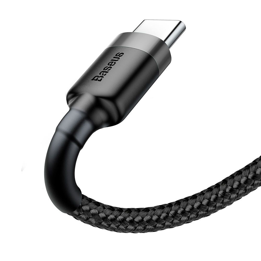 Cablu de date si incarcare Type-C Baseus Cafule Series, gri, negru, 1m, 3A, 480Mbps, impletitura textila