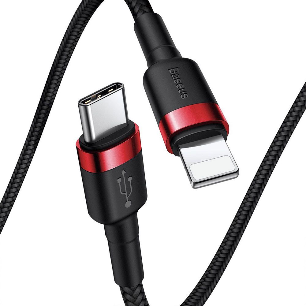 Cablu de date si incarcare Lightning la Type-C Baseus Cafule Series, rosu, negru, 1 m, 18W, PD