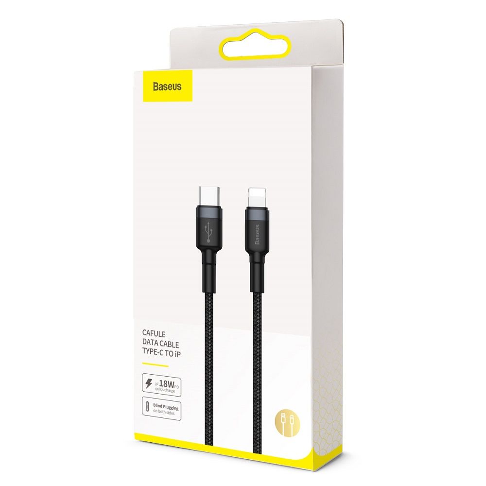 Cablu de date si incarcare Lightning la Type-C Baseus Cafule Series, rosu, negru, 1 m, 18W, PD