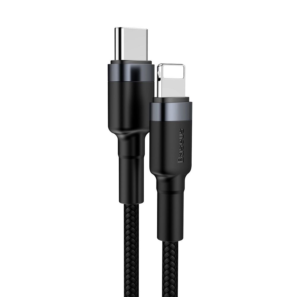 Cablu de date si incarcare Lightning la Type-C Baseus Cafule Series, gri, negru, 1 m, 18W, PD