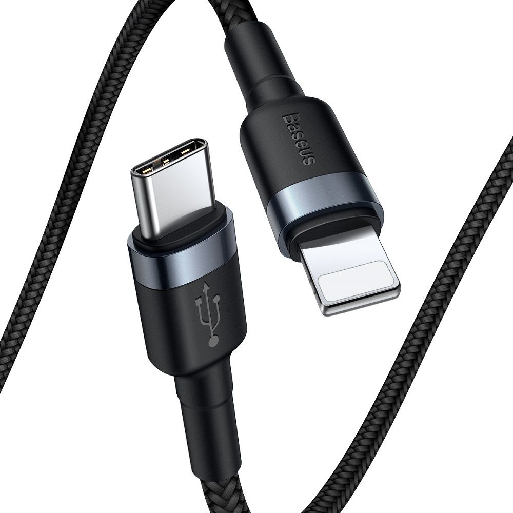 Cablu de date si incarcare Lightning la Type-C Baseus Cafule Series, gri, negru, 1 m, 18W, PD