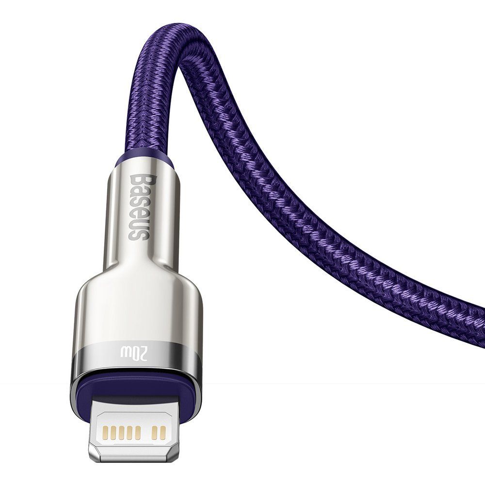 Cablu de date si incarcare Type-C la Lightning Baseus Cafule Series Metal PD 20W, mov, 1 m, impletitura nylon