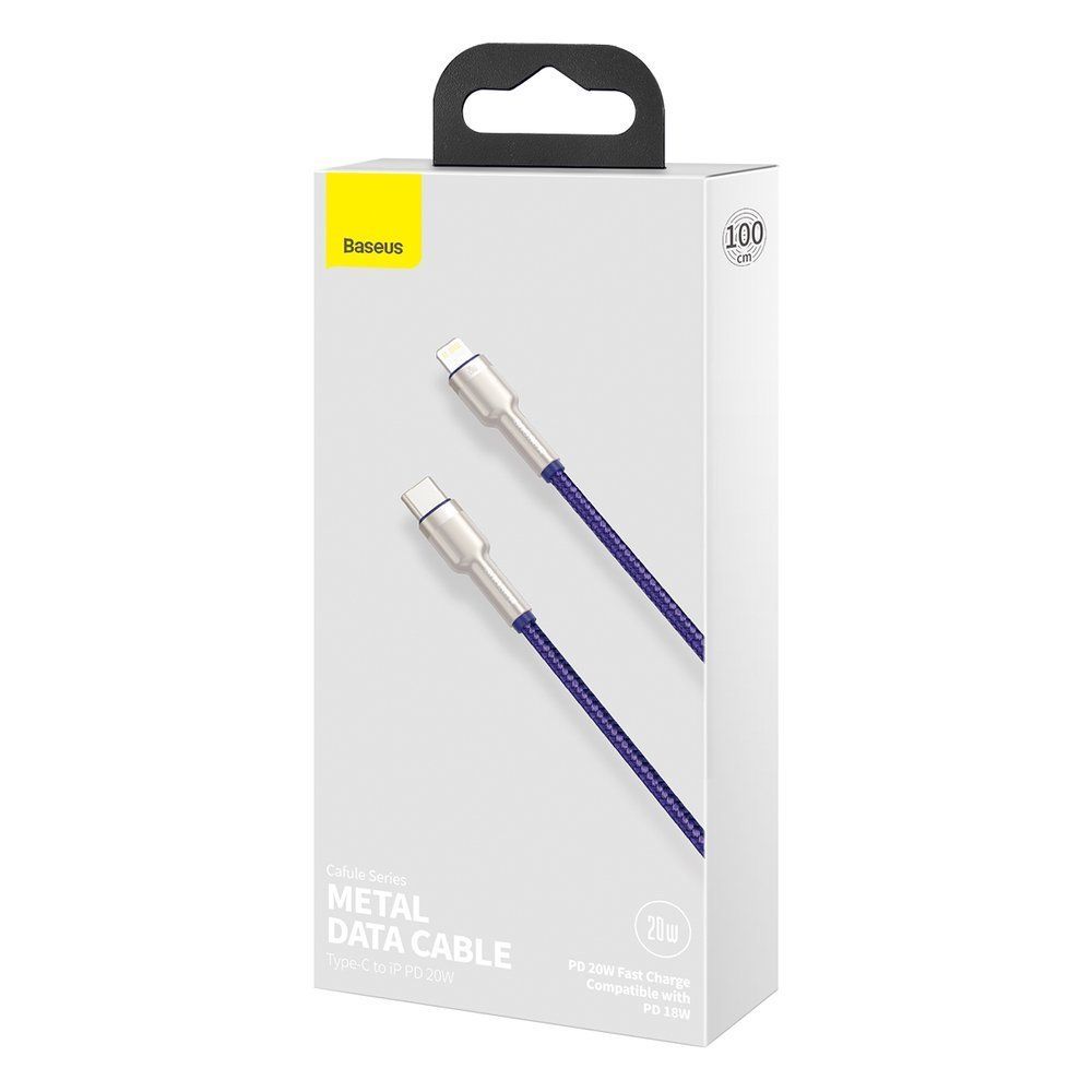Cablu de date si incarcare Type-C la Lightning Baseus Cafule Series Metal PD 20W, mov, 1 m, impletitura nylon