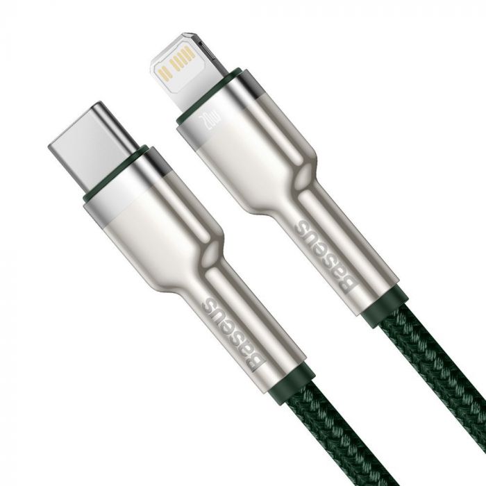 Cablu de date si incarcare Type-C la Lightning Baseus Cafule Series Metal PD 20W, verde, 1 m, impletitura nylon