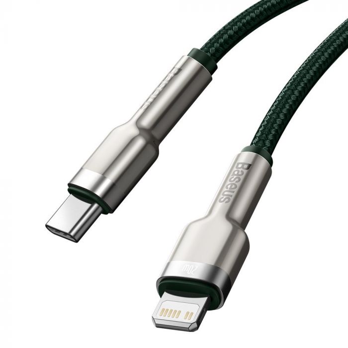 Cablu de date si incarcare Type-C la Lightning Baseus Cafule Series Metal PD 20W, verde, 1 m, impletitura nylon