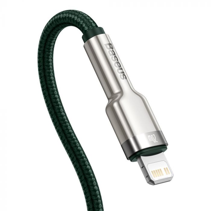 Cablu de date si incarcare Type-C la Lightning Baseus Cafule Series Metal PD 20W, verde, 1 m, impletitura nylon