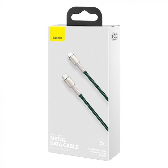 Cablu de date si incarcare Type-C la Lightning Baseus Cafule Series Metal PD 20W, verde, 1 m, impletitura nylon