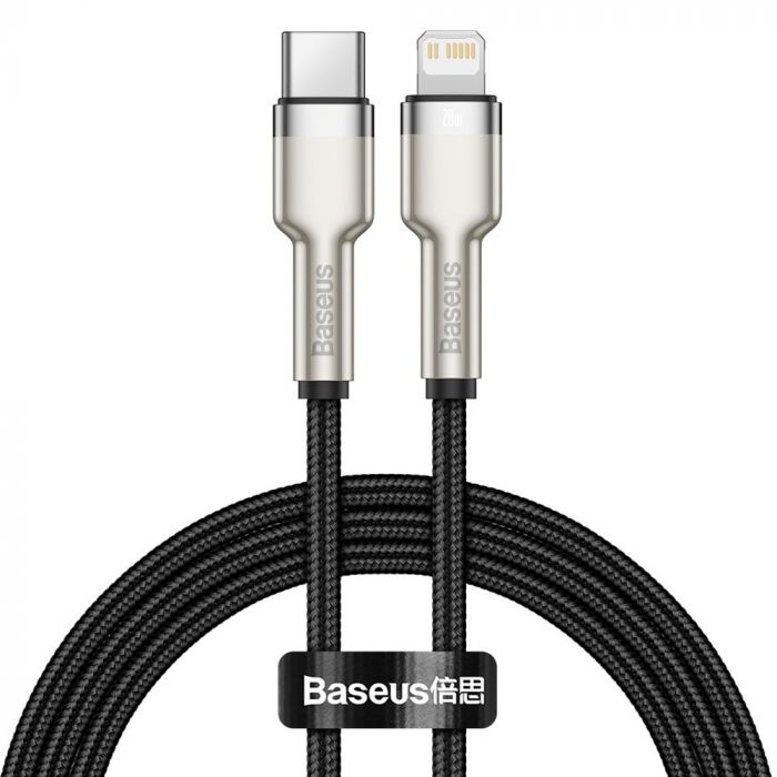 Cablu de date si incarcare Type-C la Lightning Baseus Cafule Series Metal PD 20W, negru, 1 m, impletitura nylon