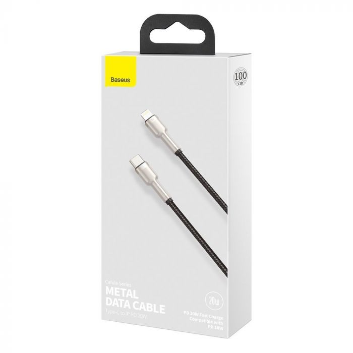 Cablu de date si incarcare Type-C la Lightning Baseus Cafule Series Metal PD 20W, negru, 1 m, impletitura nylon