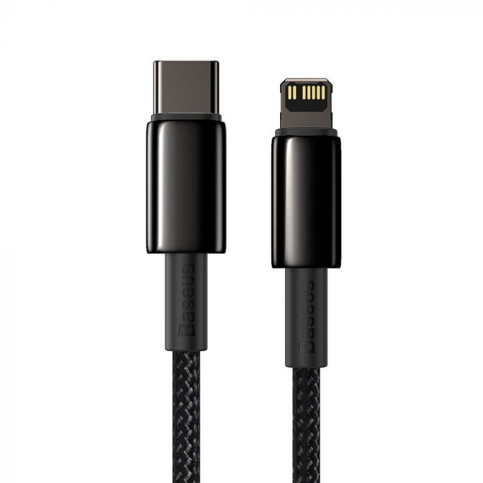 Cablu de date si incarcare Type-C la Lightning Baseus Tungsten Gold Fast Charging PD 20W, negru, 1 m, impletitura nylon