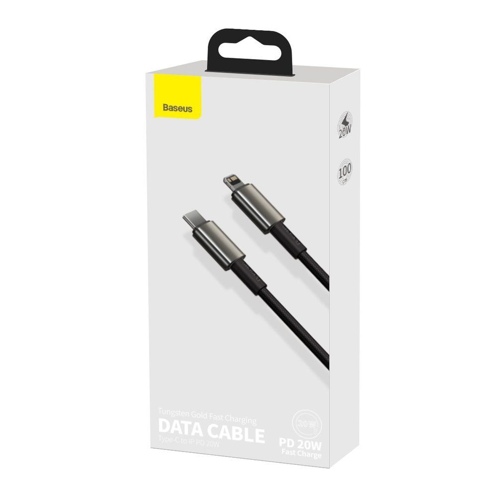Cablu de date si incarcare Type-C la Lightning Baseus Tungsten Gold Fast Charging PD 20W, negru, 1 m, impletitura nylon