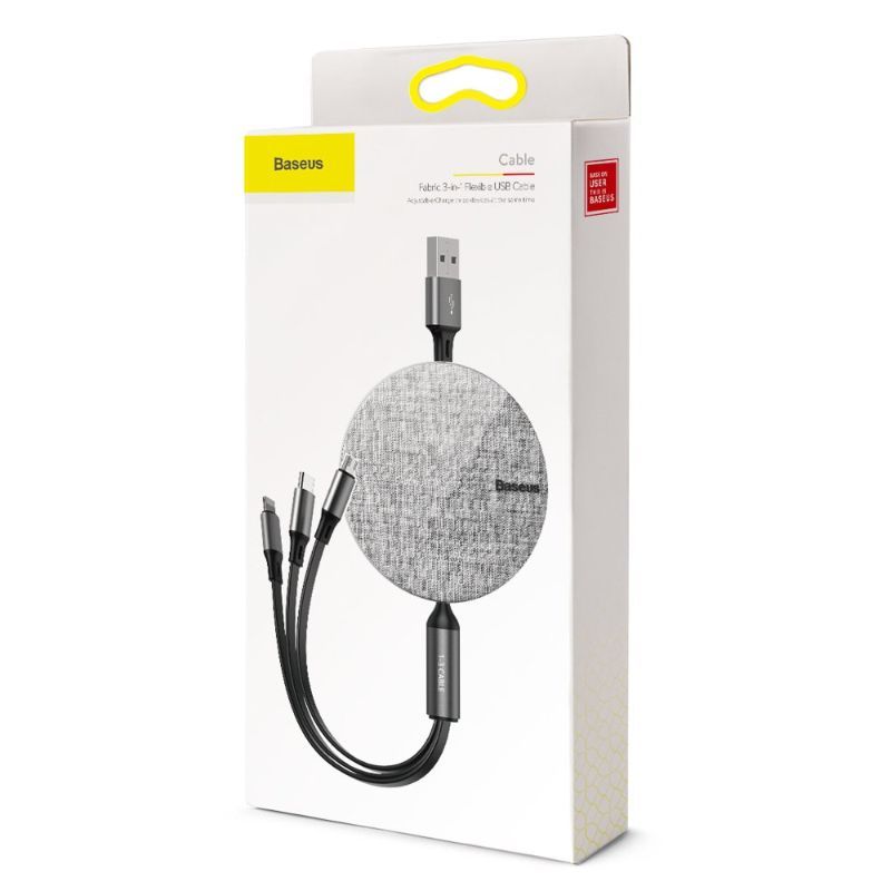 Cablu de date si incarcare MicroUSB, Lightning, USB-C Baseus Fabric, gri, 3.5A, 1.2 m
