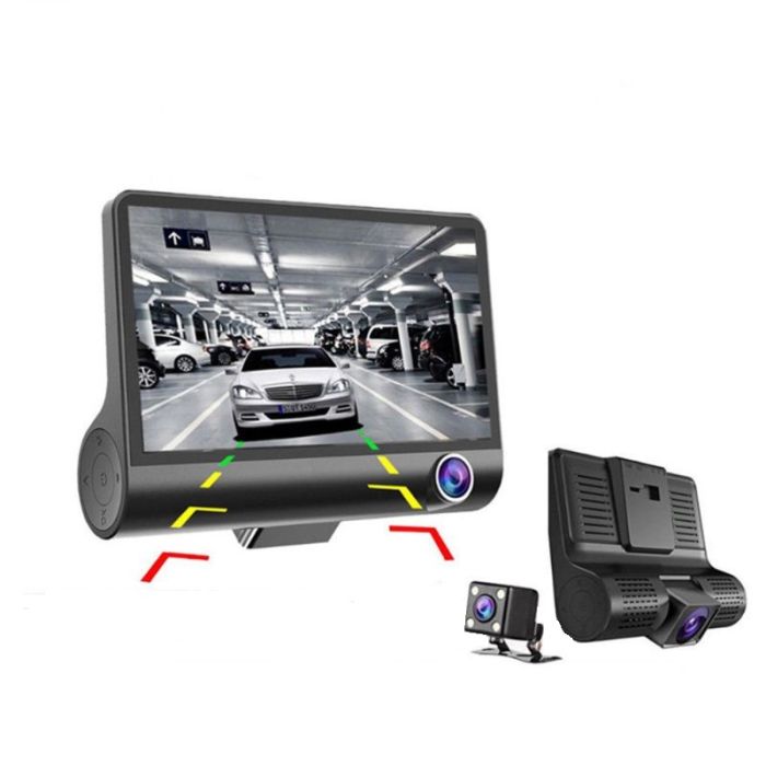 Camera auto DVR OEM Slim Design Dash Black, 3 camere, monitor parcare, 1080p, 32 GB, unghi 170 grade