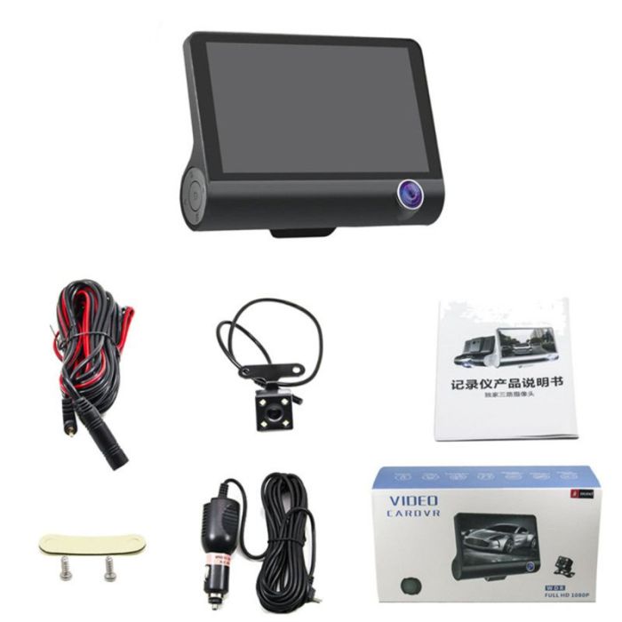 Camera auto DVR OEM Slim Design Dash Black, 3 camere, monitor parcare, 1080p, 32 GB, unghi 170 grade