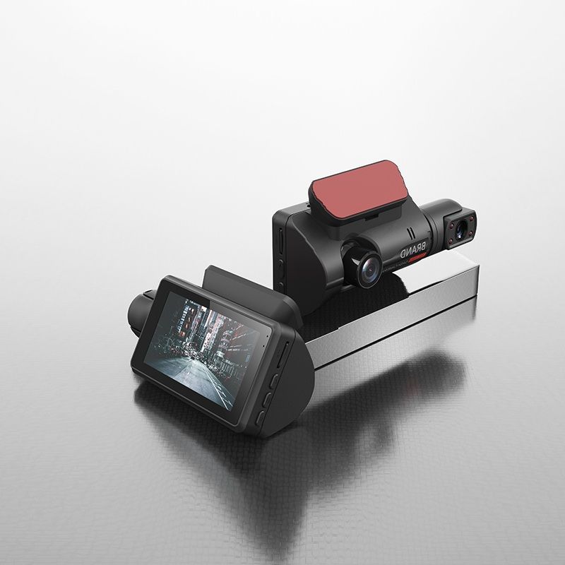 Camera auto DVROEM Slim Design Dash Black and Red, 2 camere, monitor parcare, 1080p, 32 GB, unghi 170 grade