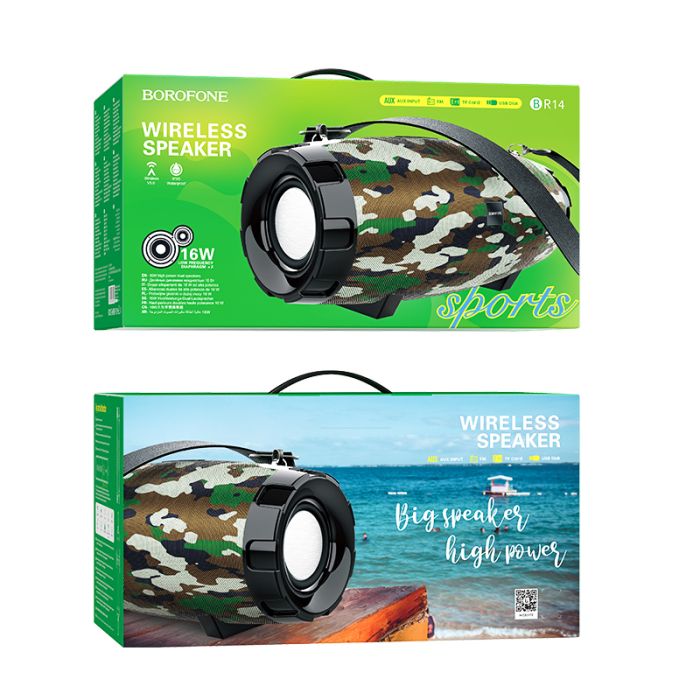 Boxa portabila Borofone BR14 Coolant Bluetooth, verde camuflaj, suport Bluetooth, FM, TF, USB, AUX, TWS
