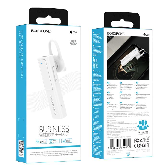 Casti audio in-ear Borofone BC30 Thinker, Bluetooth, alb