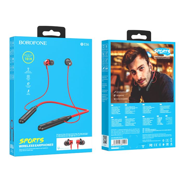 Casti audio in-ear, sport, Borofone BE56 Sports, Bluetooth, rosu