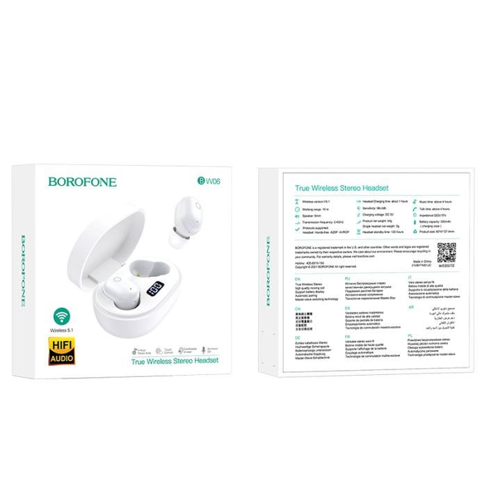 Casti audio in-ear, true wireless, Borofone BW06 Manner, Bluetooth, alb