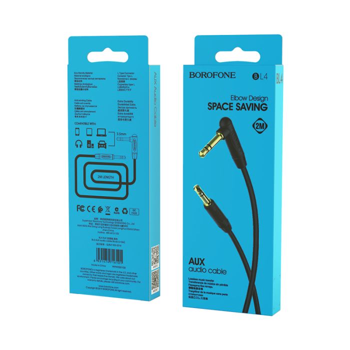 Cablu audio Borofone BL4 Jack 3.5mm la Jack 3.5mm, 2 m, negru