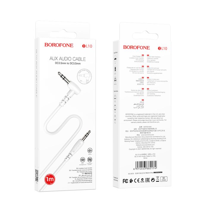 Cablu audio Borofone BL10 Jack 3.5mm la Jack 3.5mm, 1 m, alb