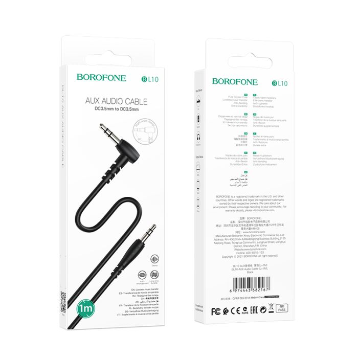 Cablu audio Borofone BL10 Jack 3.5mm la Jack 3.5mm, 1 m, Negrn
