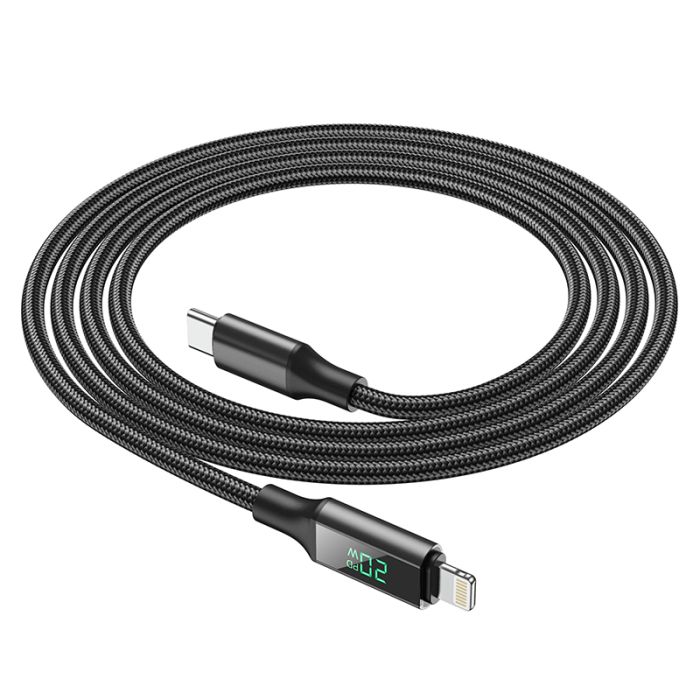Cablu de date si incarcare Borofone BU32 Exclusive Type-C la Lightning, 1.2 m, negru, impletitura textila