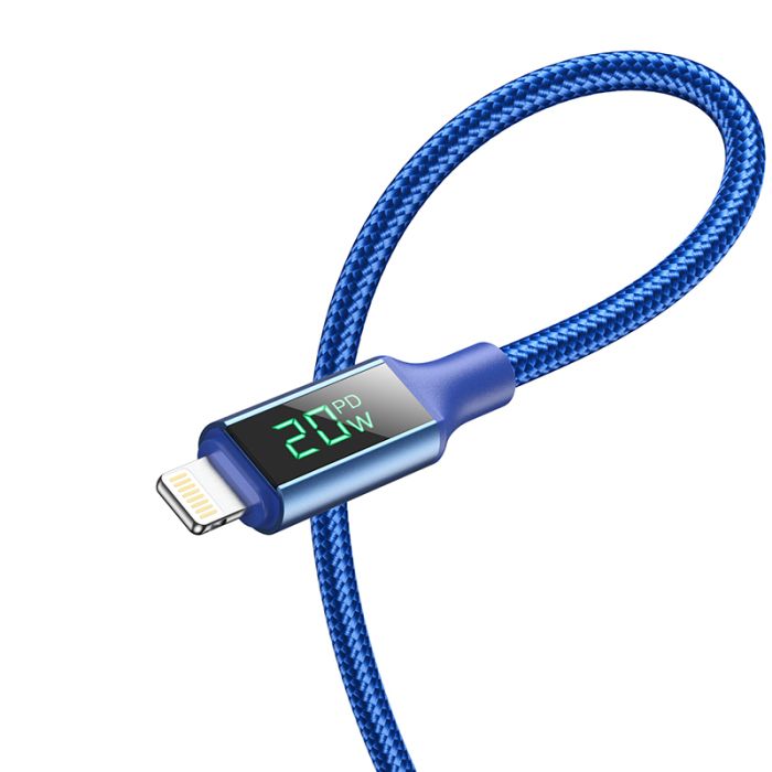 Cablu de date si incarcare Borofone BU32 Exclusive Type-C la Lightning, 1.2 m, albastru, impletitura textila
