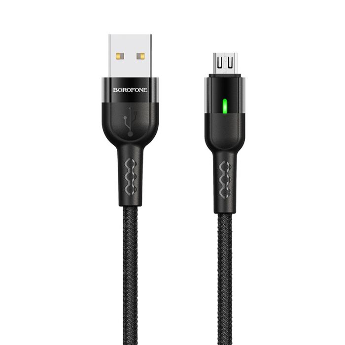 Cablu de date si incarcare Borofone BU17 Starlight USB la MicroUSB, 1.2 m, negru, impletitura textila