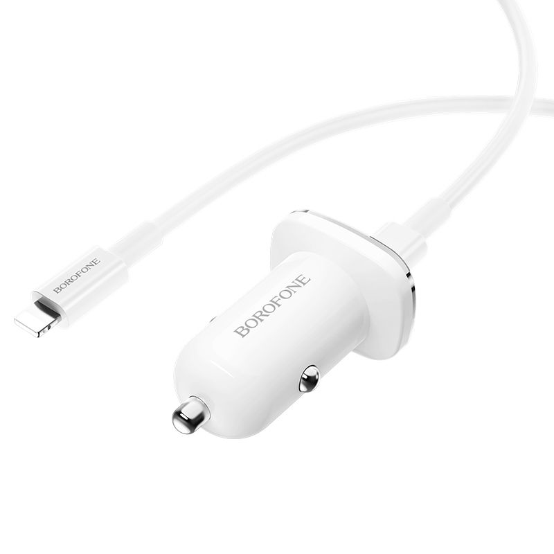 Incarcator auto pentru telefon Borofone BZ12B Lasting Power cu cablu Type-C la Lightning, 1 x Type-C, QC 3.0, alb
