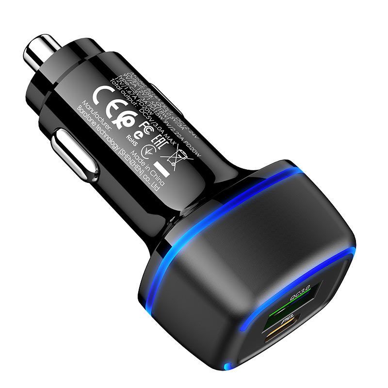 Incarcator auto pentru telefon Borofone BZ14A Mercury cu cablu Type-C la Lightning, 1 x USB, 1 x Type-C, QC 3.0, negru