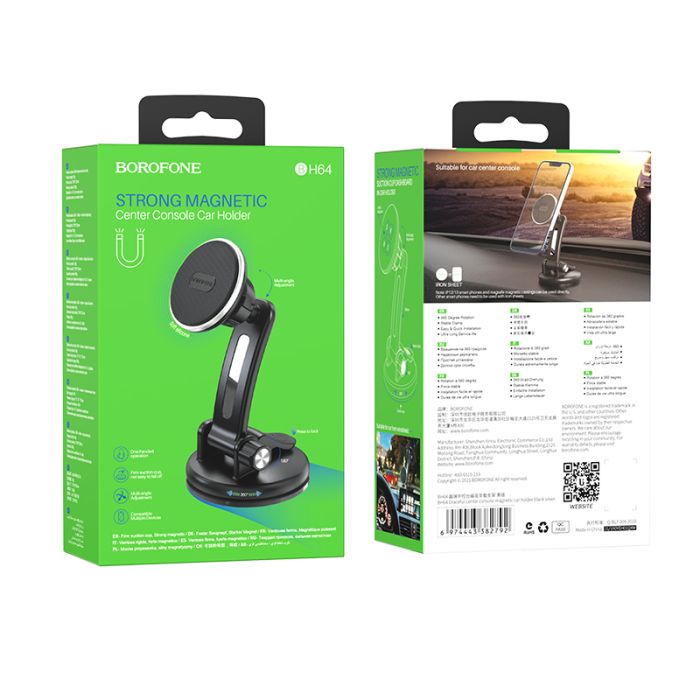 Suport telefon auto Borofone BH64 Graceful Magnetic Negru, 4.7-7 inch, prindere de bord sau parbriz