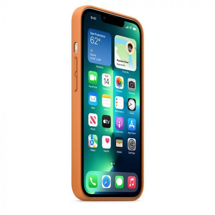 Husa telefon originala Apple iPhone 13 Pro Max Leather, MagSafe, Golden Brown, maro