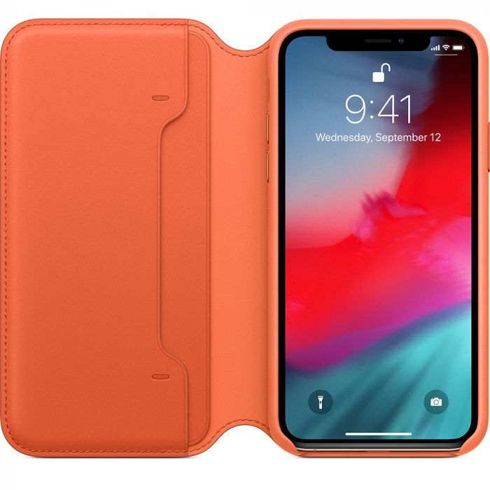 Husa telefon originala Apple iPhone X / XS Leather Folio Sunset, portocaliu