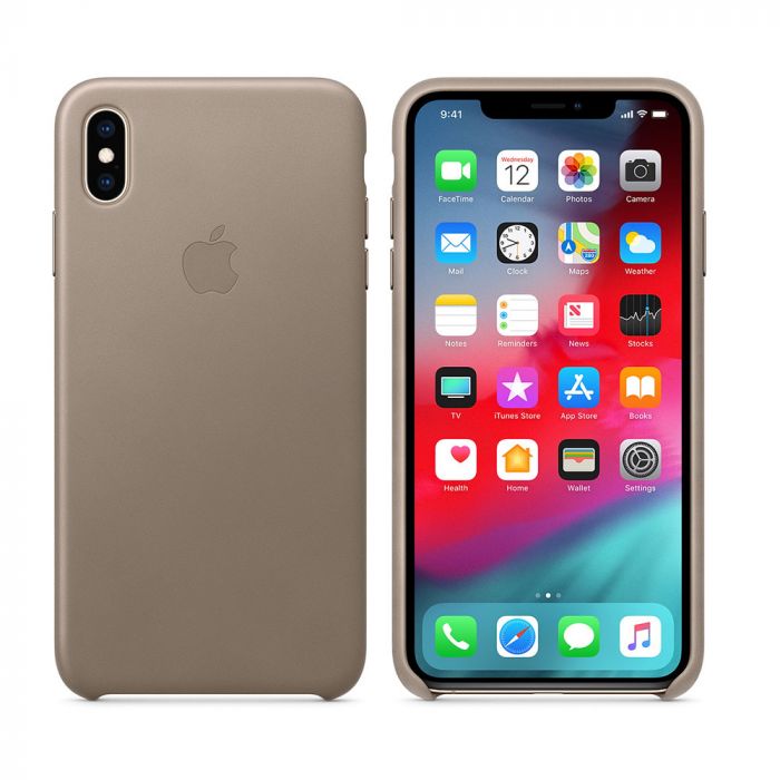 Husa telefon originala Apple iPhone XS Max, piele naturala, gri
