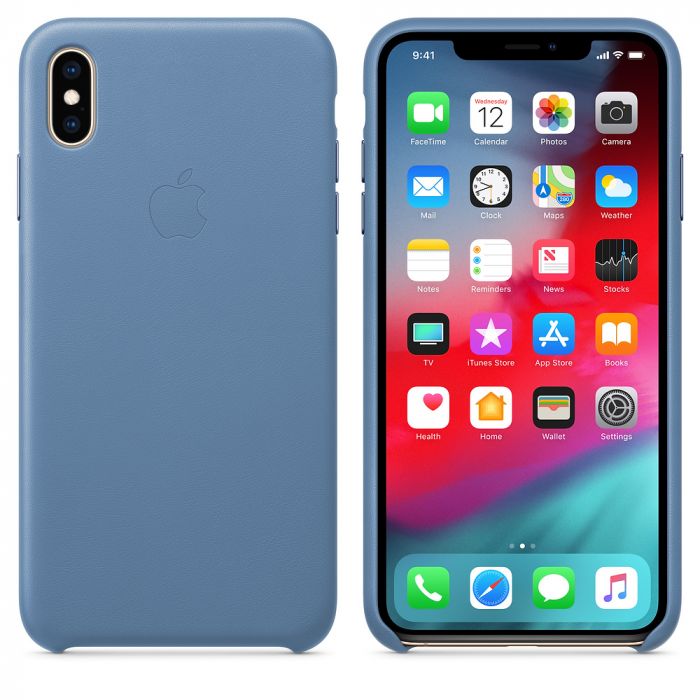 Husa telefon originala Apple iPhone XS Max Leather Cornflower, albastru
