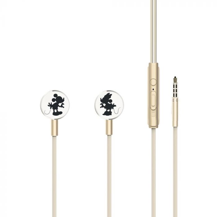 Casti audio in-ear Jack 3.5mm Disney Display Mouse Kissing, auriu, lungime 120 cm