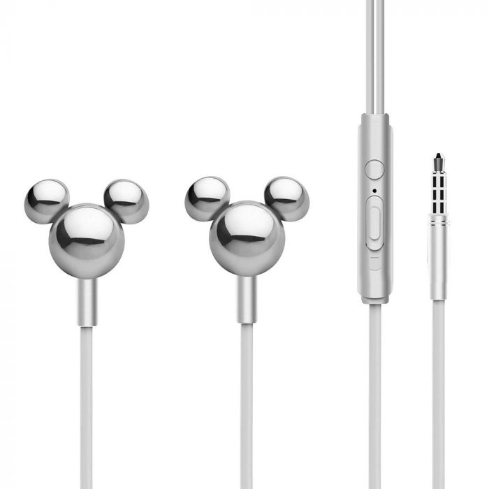 Casti audio in-ear Jack 3.5mm Disney Mickey Mirror Head 3D, argintiu, lungime 120 cm