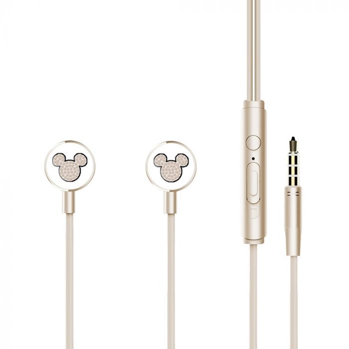 Casti audio in-ear Jack 3.5mm Disney Mickey Head Contour, auriu, lungime 120 cm