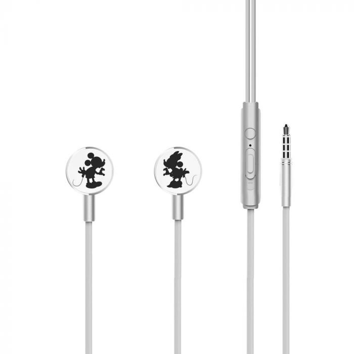 Casti audio in-ear jack 3.5mm Disney Display Mouse Kissing, argintiu, lungime 120 cm