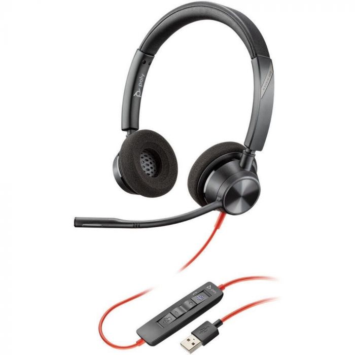 Casti audio on-ear USB Plantronics Stereo BlackWire 3220, BW3320, negru, microfon flexibil, binaural, cu fir