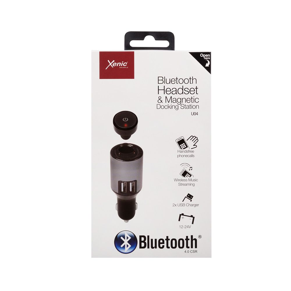 Casti audio bluetooth in-ear Xenic, negru, cu incarcator auto dual USB max 2.1A si slot magnetic pentru casca