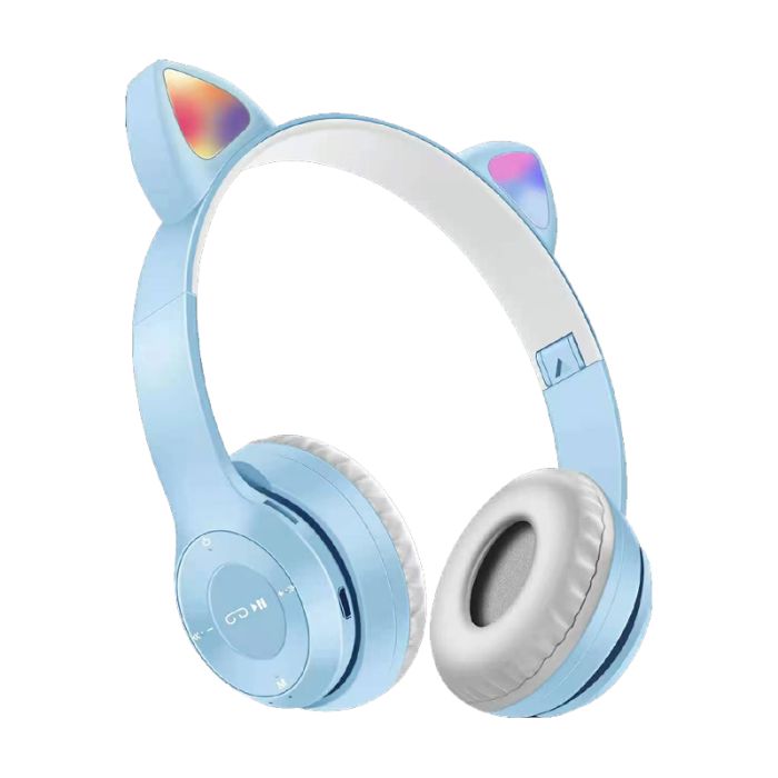 Casti audio bluetooth over-ear pentru copii OEM Cats Ears Light, albastru, incarcare USB