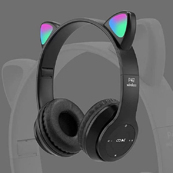 Casti audio bluetooth over-ear pentru copii OEM Cats Ears, negru, incarcare USB