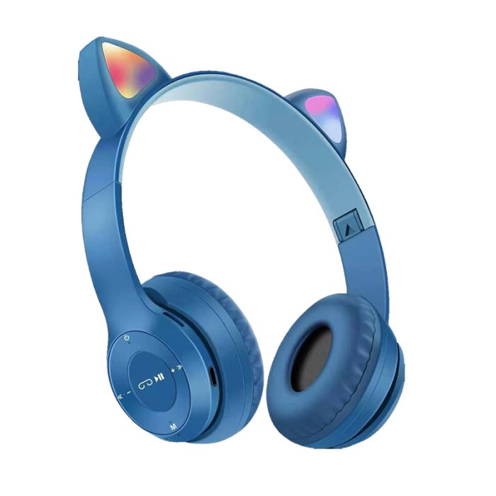 Casti audio bluetooth over-ear pentru copii OEM Cats Ears, albastru, incarcare USB