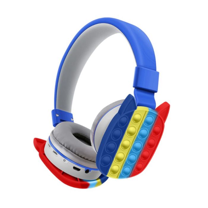 Casti audio bluetooth over-ear pentru copii OEM Pop it, albastru, incarcare USB