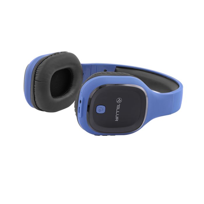 Casti audio bluetooth over-ear stereo Tellur Pulse, albastru, microfon, incarcare Micro-USB