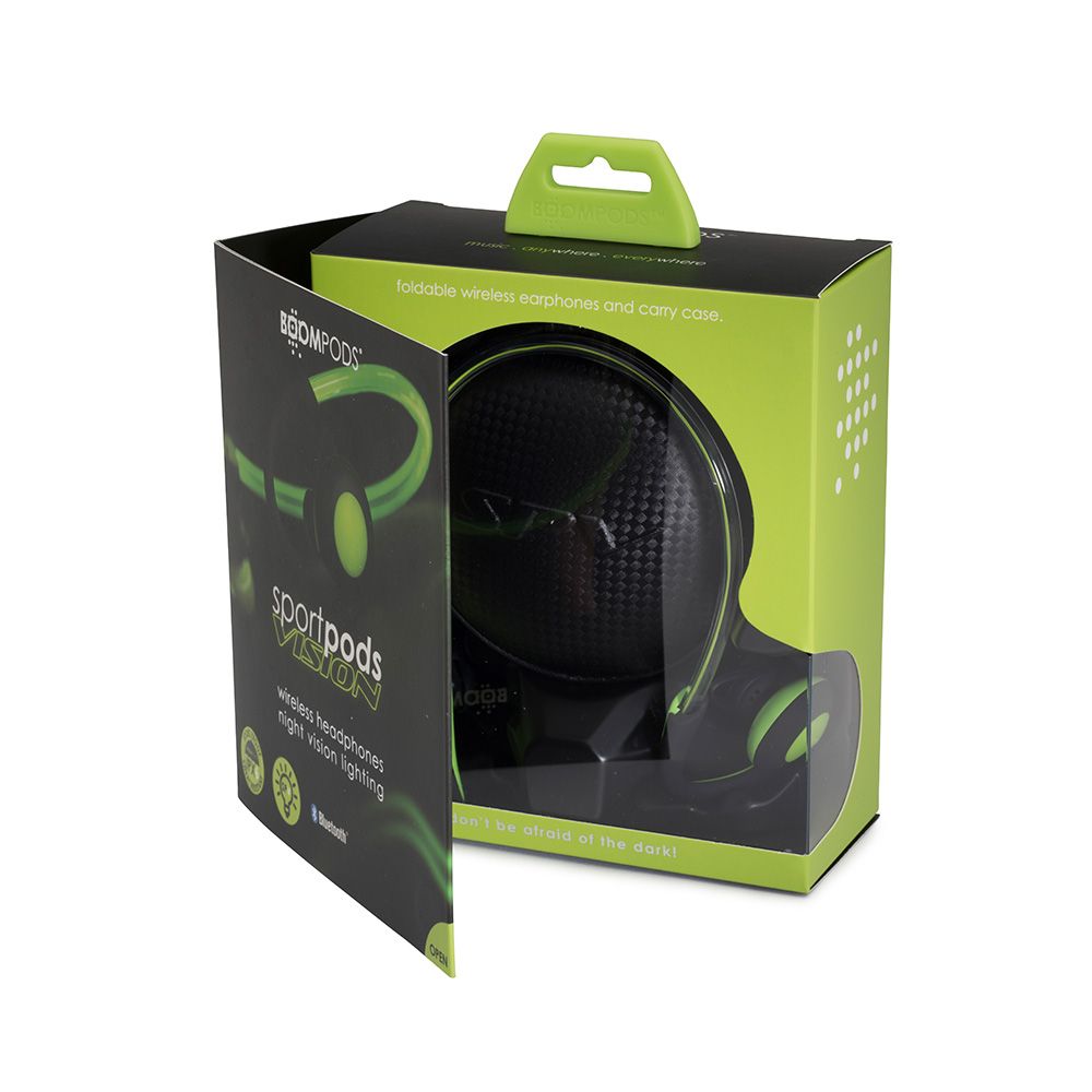 Casti audio sport in-ear, conexiune bluetooth, Boompods Sportpods Vision, verde, preluare/incheiere apeluri, schimbarea modului de iluminare