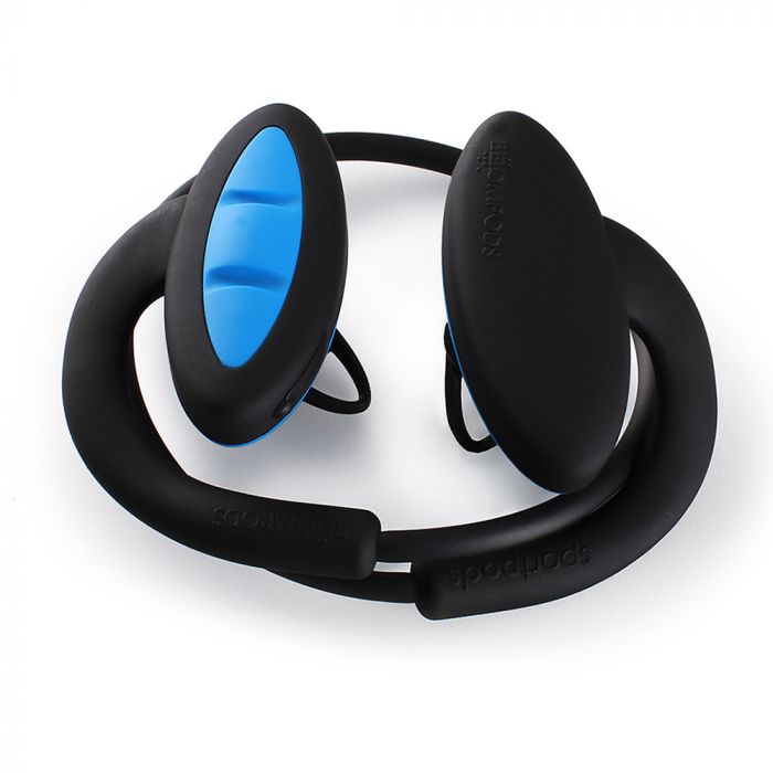 Casti audio sport in-ear, conexiune bluetooth, Boompods Sportpods2, negru-albastru, control volum, play/pause skip track, preluare/incheiere apeluri
